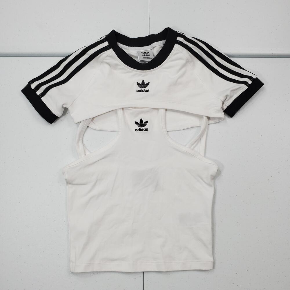 Adidas Always Original 2 in 1 Layered tee And Tank Set 2XS Crop Top white/black